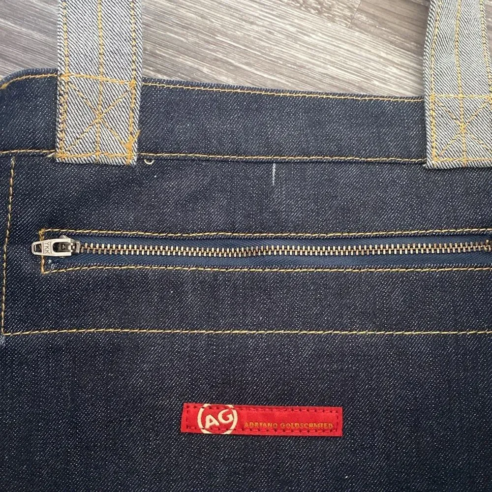 AG Adriano Goldschmied Blue Denim Tote embroidered Logo w/ Read threads NWOT